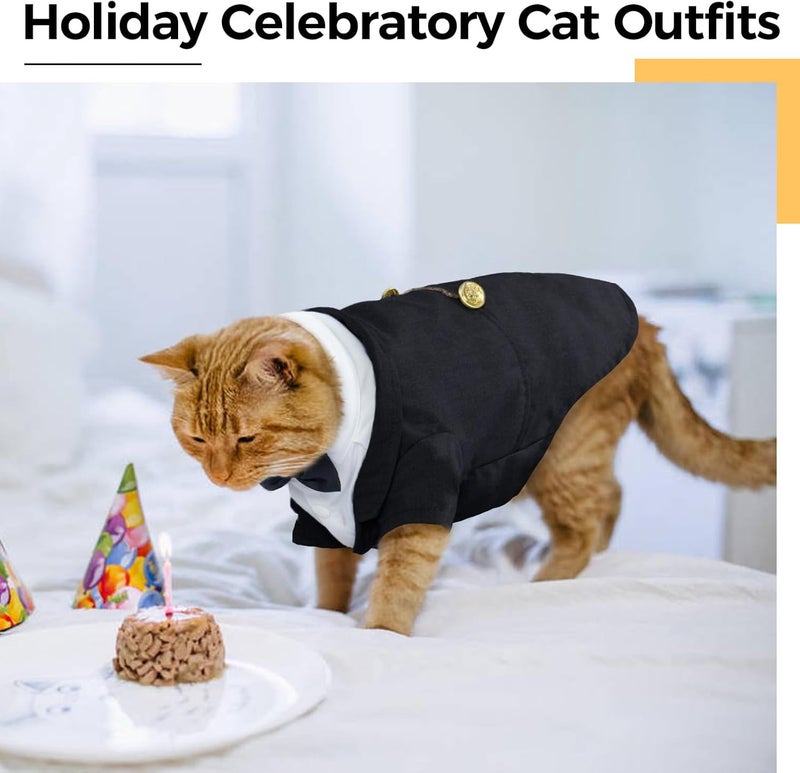 DENTRUN Cat Tuxedo Outfit, Sphynx Cat Costume Formal Suit with Bow Tie, Stylish Cat Shirt Fashion Apparel Fancy Clothes, Kitten Formal Attire Wedding Onesie Costume for Cats Only - Image 5